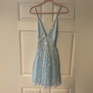 PromGirl Light Blue Sequin V-neck Mini Dress